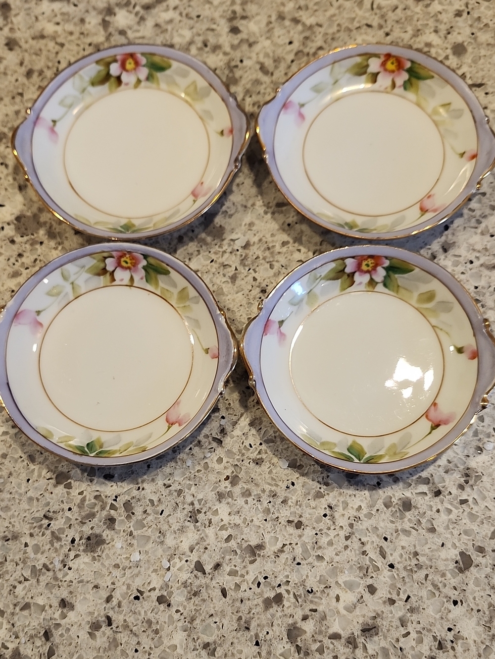 Vintage Floral Porcelain 3," Plate - Lilac and Gold Trim (Set of 4)